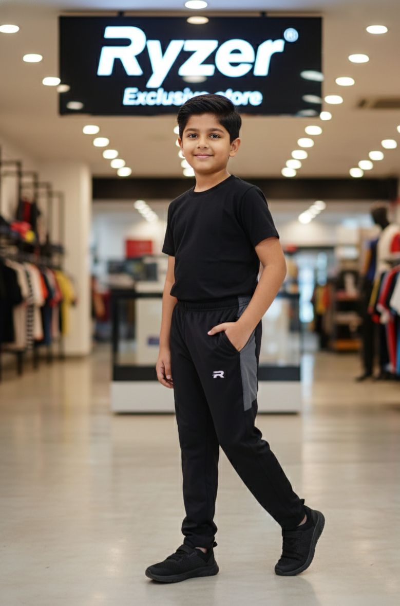 BOYS SOLID SLIM FIT 4-WAY STRETCH SMOOTH LYCRA TRACKPANTS