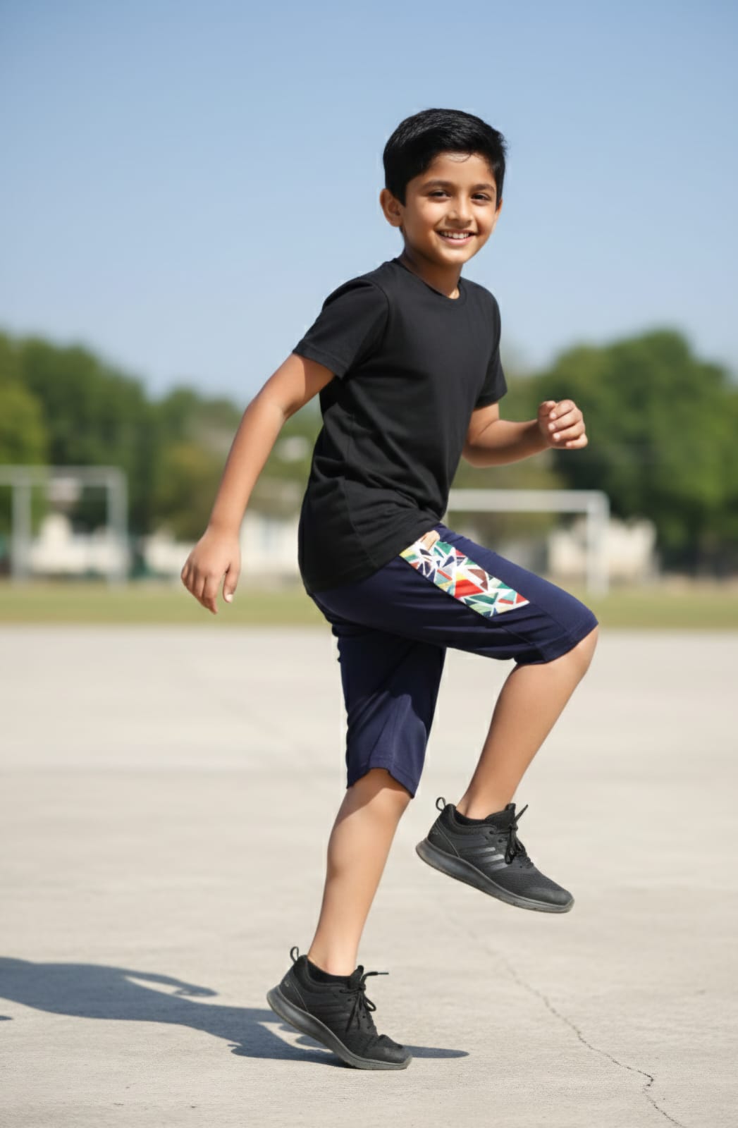 BOYS 4-WAY LYCRA SHORTS WITH SIDE SUBLIMATION PATTERN