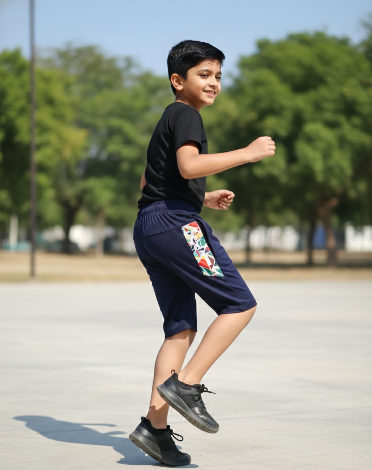 BOYS 4-WAY LYCRA SHORTS WITH SIDE SUBLIMATION PATTERN